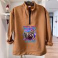 Rizz Em With The Tism Retro Raccoon Meme Half Zip Oversized Sweatshirt Brown