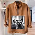 Scared Raccoon Selfie With Sasquatch Bigfoot Raccoon Half Zip Oversized Sweatshirt Brown