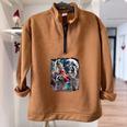 Three Racoon Moon 3 Racoon Moon Cursed Meme Half Zip Oversized Sweatshirt Brown