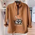 Trash Can Raccoon Half Zip Oversized Sweatshirt - Funny Slogan Brown