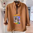 Tummy Ache Survivor Raccoon Half Zip Oversized Sweatshirt - Small & Cozy Brown