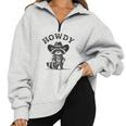 Cowboy Howdy Raccoon Oversized Unisex Sweatshirt - Fun Animal Half Zip Grey