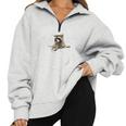 Pocket Raccoon Half-Zip Oversized Sweatshirt | Unisex Casual Wear Grey