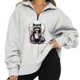 Raccoon Noodle Cup Sweatshirt - Unisex Half Zip Oversized Design Grey