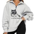 Raccoon Oversized Sweatshirt - Moon Theme Half-Zip Cozy Style Grey