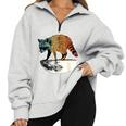 Retro Trashpanda On The Half Moon Vintage Raccoon Half Zip Oversized Sweatshirt Grey