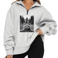 Scared Raccoon Selfie With Sasquatch Bigfoot Raccoon Half Zip Oversized Sweatshirt Grey