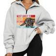 Street Cat Lovers Sweatshirt - Funny Raccoon Design | Oversized Half Zip Grey