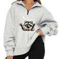 Trash Can Raccoon Half Zip Oversized Sweatshirt - Funny Slogan Grey