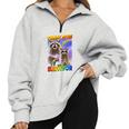 Tummy Ache Survivor Raccoon Half Zip Oversized Sweatshirt - Small & Cozy Grey