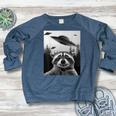 Alien UFO Raccoon Women's Crewneck Raglan Sweatshirt  Heather Navy