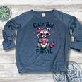 Cute But Feral Girl Summer Raccoon Funny Women Women's Crewneck Raglan Sweatshirt  Heather Navy