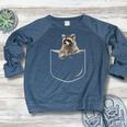 Pocket Raccoon Raglan Sweatshirt - Women's Crewneck Tee Heather Navy