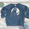 Raccoon Guitarist Women's Crewneck Sweatshirt | Moonlit Music Theme Heather Navy