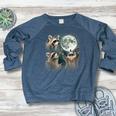 Raccoon Howling Moon Sweatshirt - Quirky Women's Crewneck Raglan Heather Navy