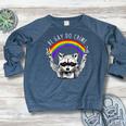 Raccoon LGBTQ Pride Women's Crewneck | Rainbow Raglan Sweatshirt Heather Navy