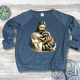 Raccoon Lover Women's Crewneck Sweatshirt - Vintage Jesus Hug Design Heather Navy