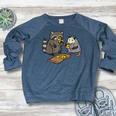 Raccoon & Opossum Pizza Party Raglan Sweatshirt | Unisex Fun Streetwear Heather Navy
