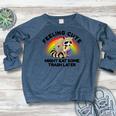 Raccoon Pocket Women's Crewneck Raglan Sweatshirt - Cute & Casual Heather Navy