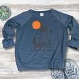 Raccoon Retro 90s Sunset Raglan Sweatshirt for Women | Cozy & Fun Heather Navy