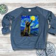 Raccoon Starry Night Van Gogh Inspired Women's Crewneck Sweatshirt Heather Navy