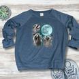 Raccoon Sweatshirt - Whimsical Lunar Trio Women's Crewneck Raglan Heather Navy