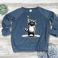 Retro Raccoon Rock Music Men Kids Women Raccoon Women's Crewneck Raglan Sweatshirt  Heather Navy