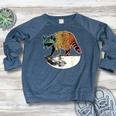 Retro Trashpanda On The Half Moon Vintage Raccoon Women's Crewneck Raglan Sweatshirt  Heather Navy