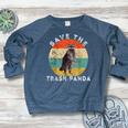 Save The Trash Panda Raccoon Animal Retro Vintage Sunset Women's Crewneck Raglan Sweatshirt  Heather Navy