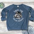 Save The Trash Pandas Raccoon Animal Lover Women's Crewneck Raglan Sweatshirt  Heather Navy