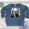 Scared Raccoon & Sasquatch Print Women's Crewneck Raglan Sweatshirt Heather Navy