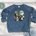 Three Possum Moon Women's Raglan Sweatshirt - Quirky Meme Style Heather Navy