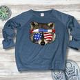 USA Patriotic Raccoon Shirt July 4th T-Shirt Trash Panda Women's Crewneck Raglan Sweatshirt  Heather Navy