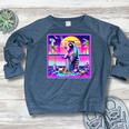 Vaporwave Raccoon Retrowave Synthwave Raccoon Meme Women's Crewneck Raglan Sweatshirt  Heather Navy