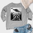 Alien UFO Raccoon Women's Crewneck Raglan Sweatshirt  Heather Light Gray