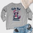 Cute But Feral Girl Summer Raccoon Funny Women Women's Crewneck Raglan Sweatshirt  Heather Light Gray