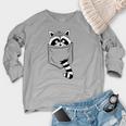 Raccoon Cartoon Sweatshirt - Casual Blue Pocket Design for Women Heather Light Gray