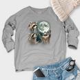 Raccoon Howling Moon Sweatshirt - Quirky Women's Crewneck Raglan Heather Light Gray