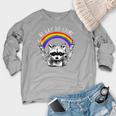 Raccoon LGBTQ Pride Women's Crewneck | Rainbow Raglan Sweatshirt Heather Light Gray