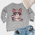 Raccoon With Cookie - Women's Raglan Sweatshirt - Cozy Gift Heather Light Gray