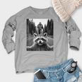 Scared Raccoon Bigfoot Design Women's Crewneck Raglan Sweatshirt Heather Light Gray