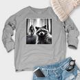 Scared Raccoon & Sasquatch Print Women's Crewneck Raglan Sweatshirt Heather Light Gray