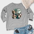 Three Possum Moon 3 Opossum Weird Cursed Meme Women's Crewneck Raglan Sweatshirt  Heather Light Gray