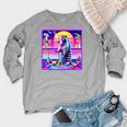Vaporwave Raccoon Retrowave Synthwave Raccoon Meme Women's Crewneck Raglan Sweatshirt  Heather Light Gray