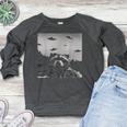 Alien UFO Raccoon Raglan Sweatshirt for Women | Cozy & Fun Heather Dark Gray