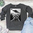 Alien UFO Raccoon Women's Crewneck Raglan Sweatshirt  Heather Dark Gray
