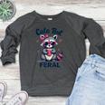 Cute But Feral Girl Summer Raccoon Funny Women Women's Crewneck Raglan Sweatshirt  Heather Dark Gray