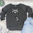 Raccoon Cartoon Sweatshirt - Casual Blue Pocket Design for Women Heather Dark Gray