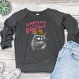 Raccoon Crewneck Sweatshirt | Women's Raglan | Fun Strawberry Jams Design Heather Dark Gray