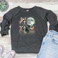 Raccoon Howling Moon Sweatshirt - Quirky Women's Crewneck Raglan Heather Dark Gray